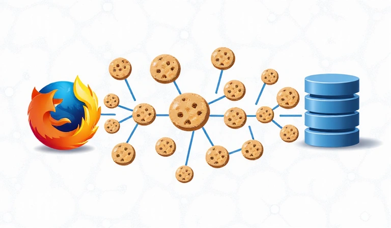 Illustration of various types of cookies, like small digital files being exchanged between a website and a user's device.