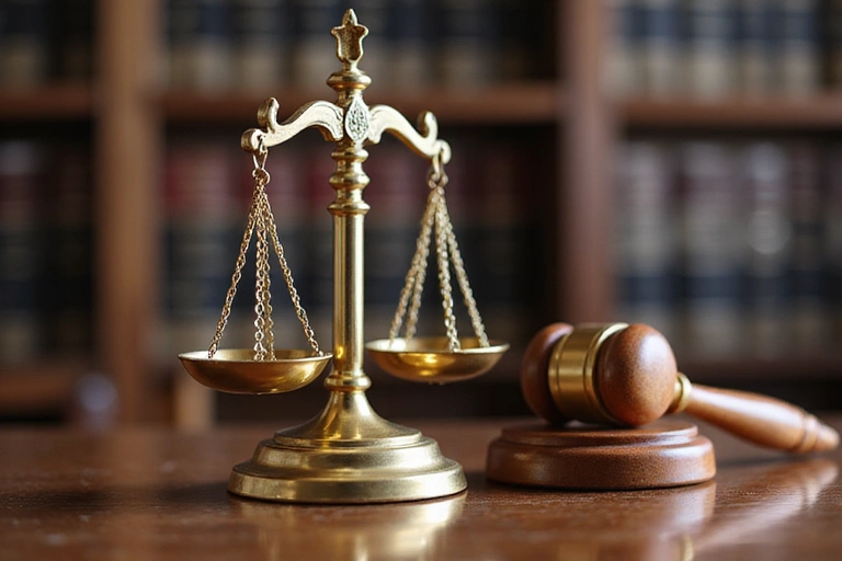 Scales of justice with a gavel, representing law and jurisdiction